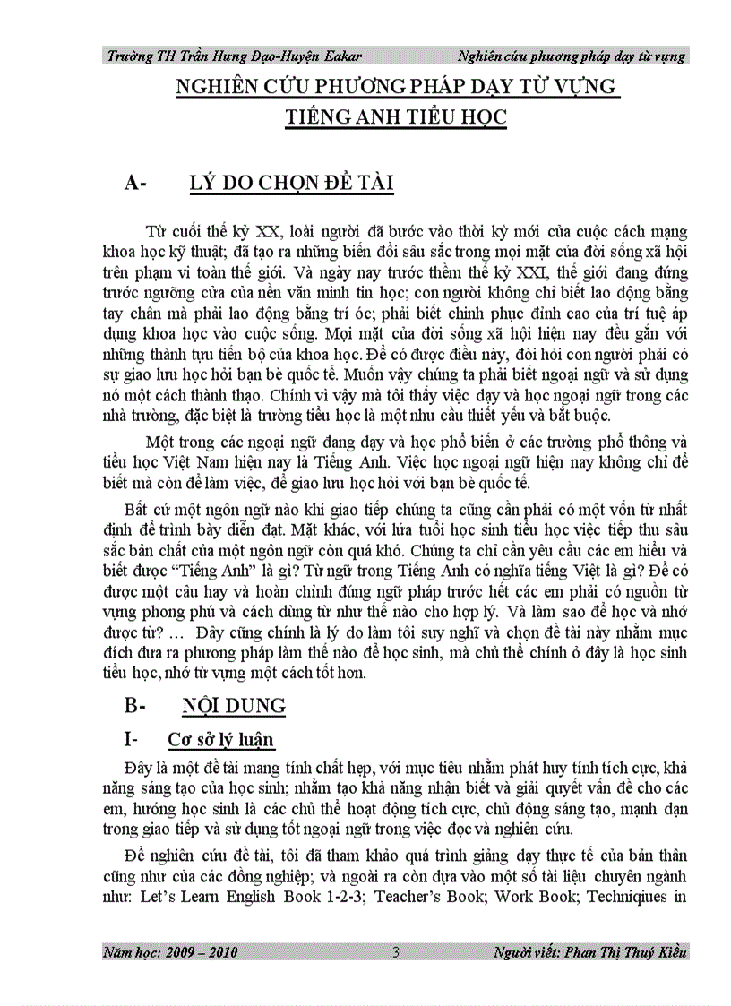 image for page Nghiên cứu phương pháp dạy từ vựng tiếng Anh bậc Tiểu học Sáng kiến kinh nghiệm dạy học