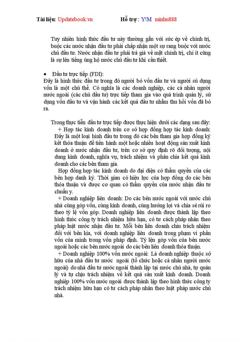 Đầu tư quốc tế và vai trò của FDI đối với sự phát triển kinh tế của mỗi quốc gia