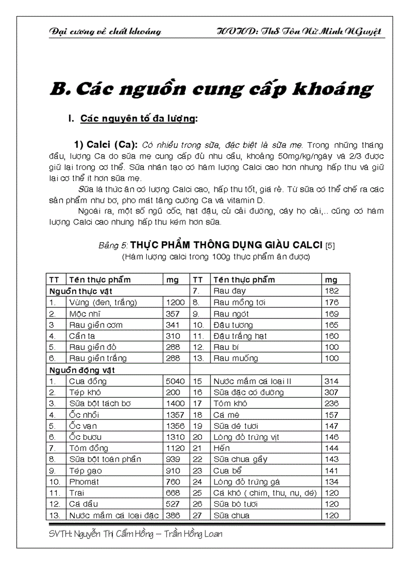 Nguồn cung cấp các loại khoáng và các yếu tố ảnh hưởng đến quá trình hấp thu khoáng