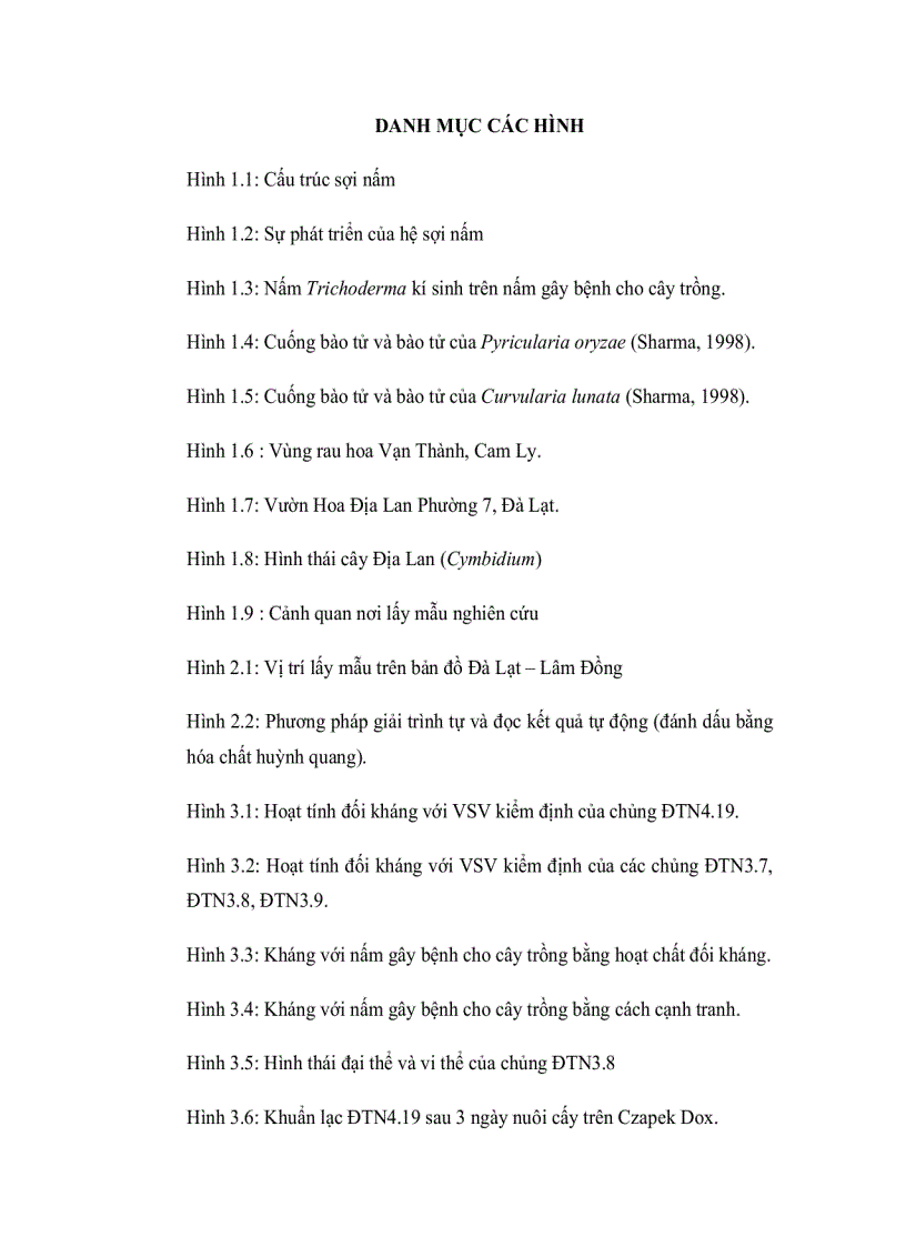 image for page Nghiên cứu khả năng sinh hoạt chất đối kháng vi sinh vật gây bệnh cho cây trồng của các chủng nấm sợi phân lập từ rừng Đà Lạt
