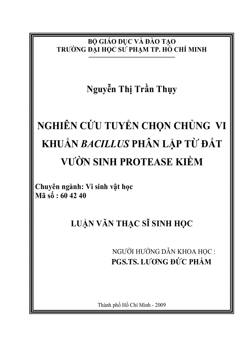 image for page Nghiên cứu tuyển chọn chủng vi khuẩn BACILLUS phân lập từ đất vườn sinh PROTEASE kiềm