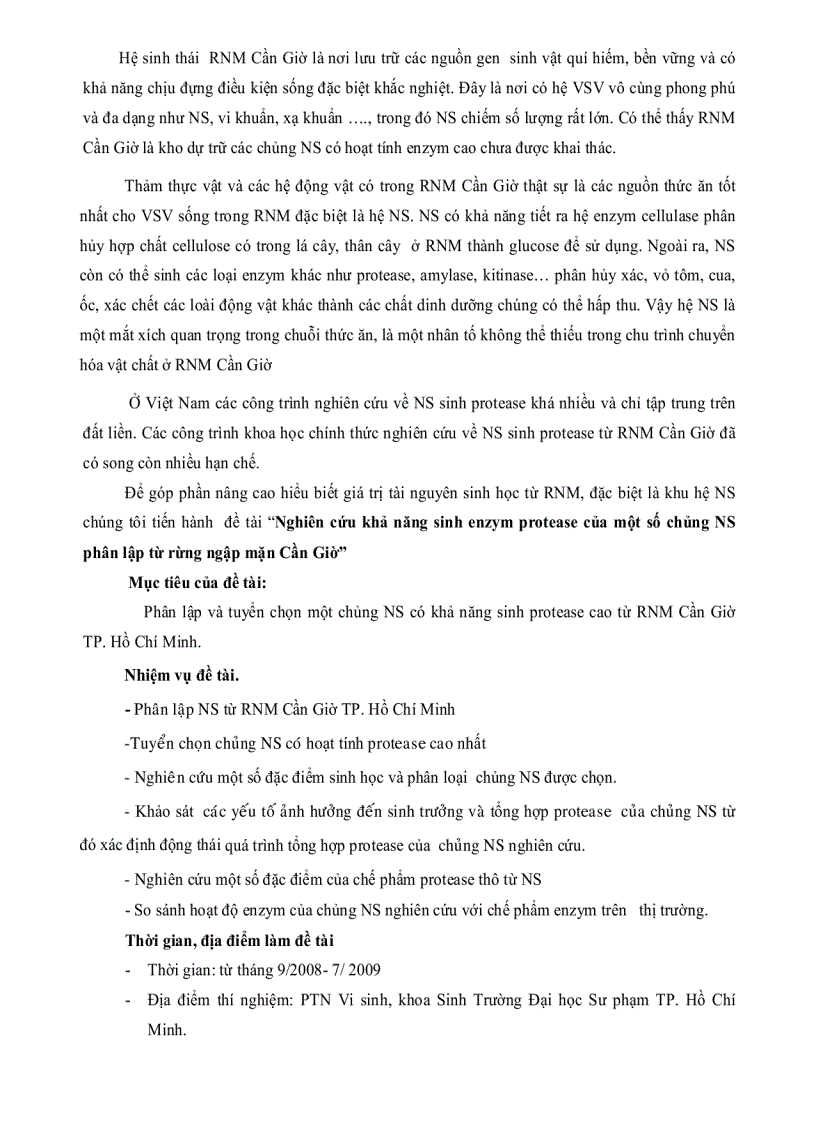 image for page Nghiên cứu khả năng sinh Enzym PROTEASE của một số chủng nấm sợi phân lập từ rừng ngập mặn Cần Giờ