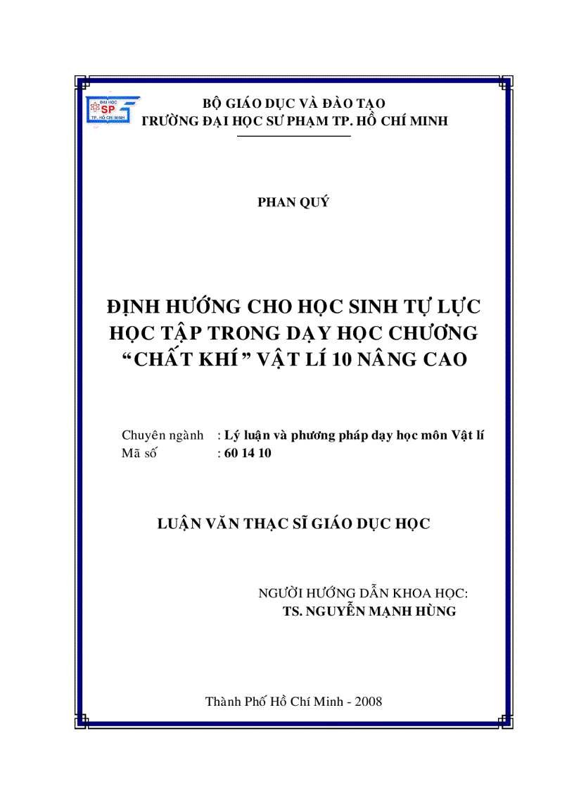 image for page Định hướng cho học sinh tự lực học tập trong dạy học chương Chất Khí vật lý 10 nâng cao