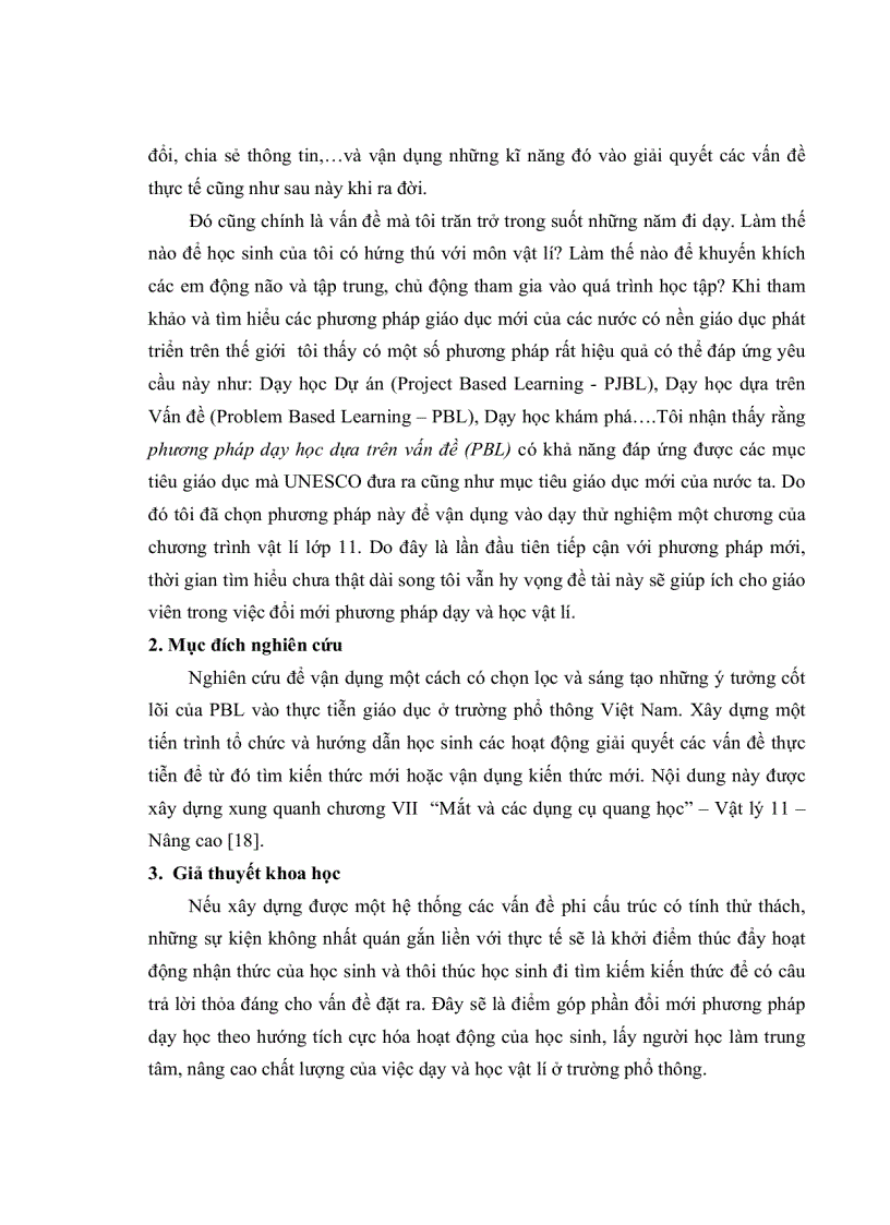 image for page Phương pháp dạy học dựa trên vấn đề PBL PROBLEM BASED LEARNING và vận dụng vào thiết kế giảng dạy chuongVII mắt và các dụng cụ quang học VL11 NC