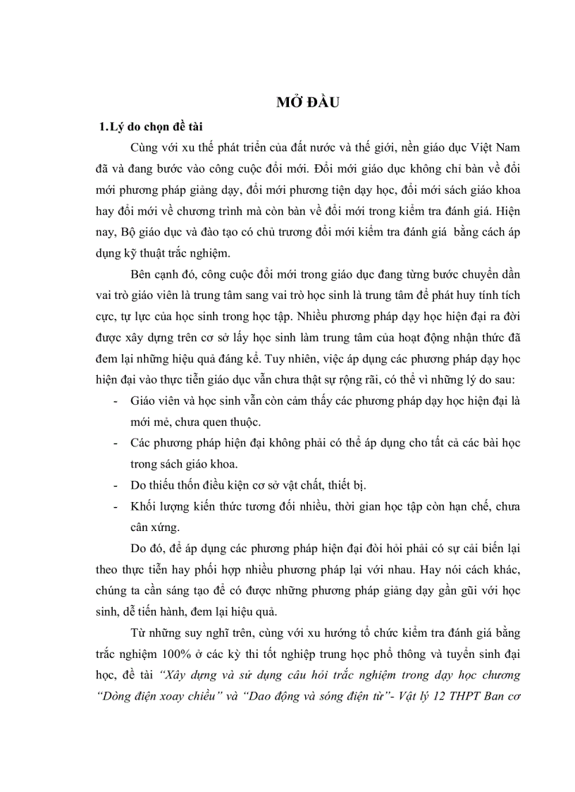 image for page Xây dựng và sử dụng câu hỏi trắc nghiệm trong dạy học chương dòng điện xoay chiều và dao động và sóng điện từ vật lý 12 THPT nhằm phát huy tính