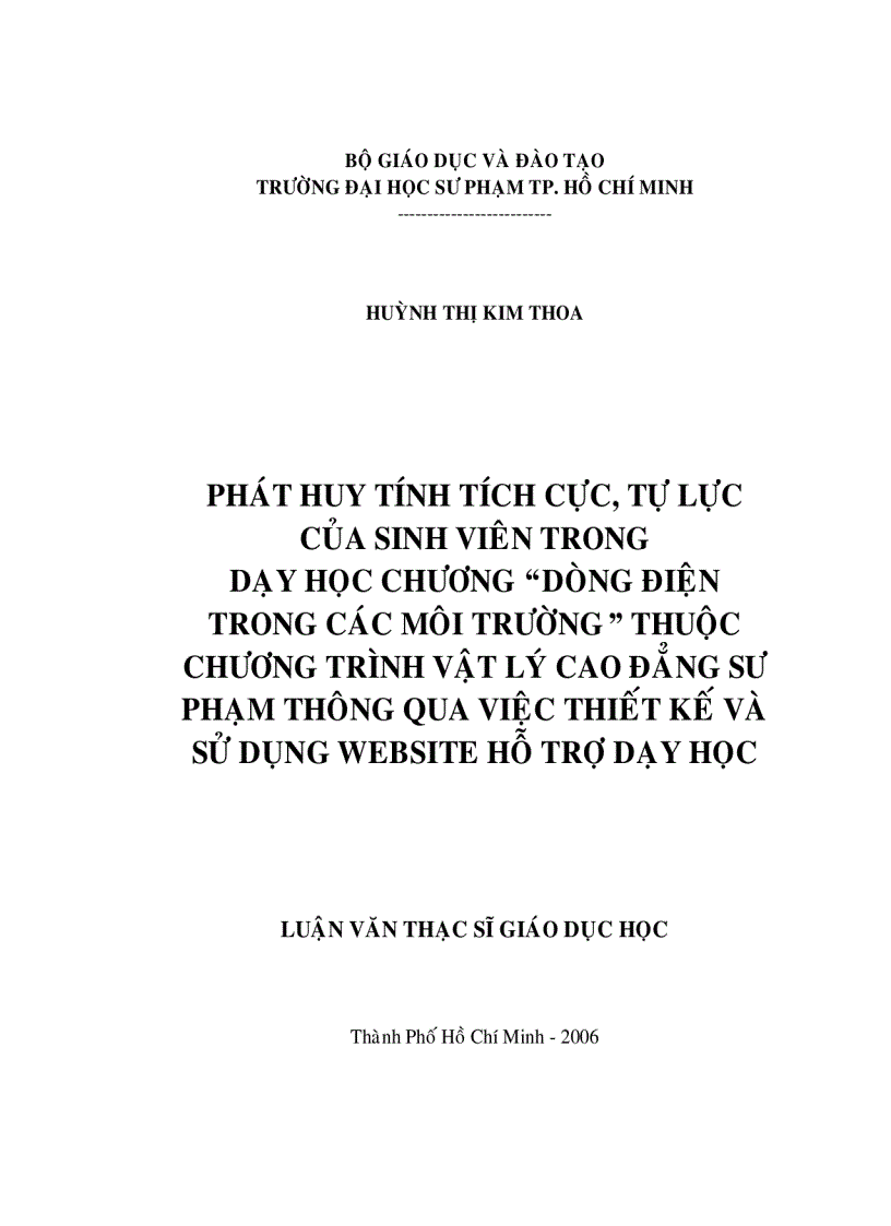 image for page Phát huy tính tích cực tự lực của sinh viên trong dạy học chương dòng điện trong các môi trường thuộc chương trình Vật Lý CĐSP thông qua việc