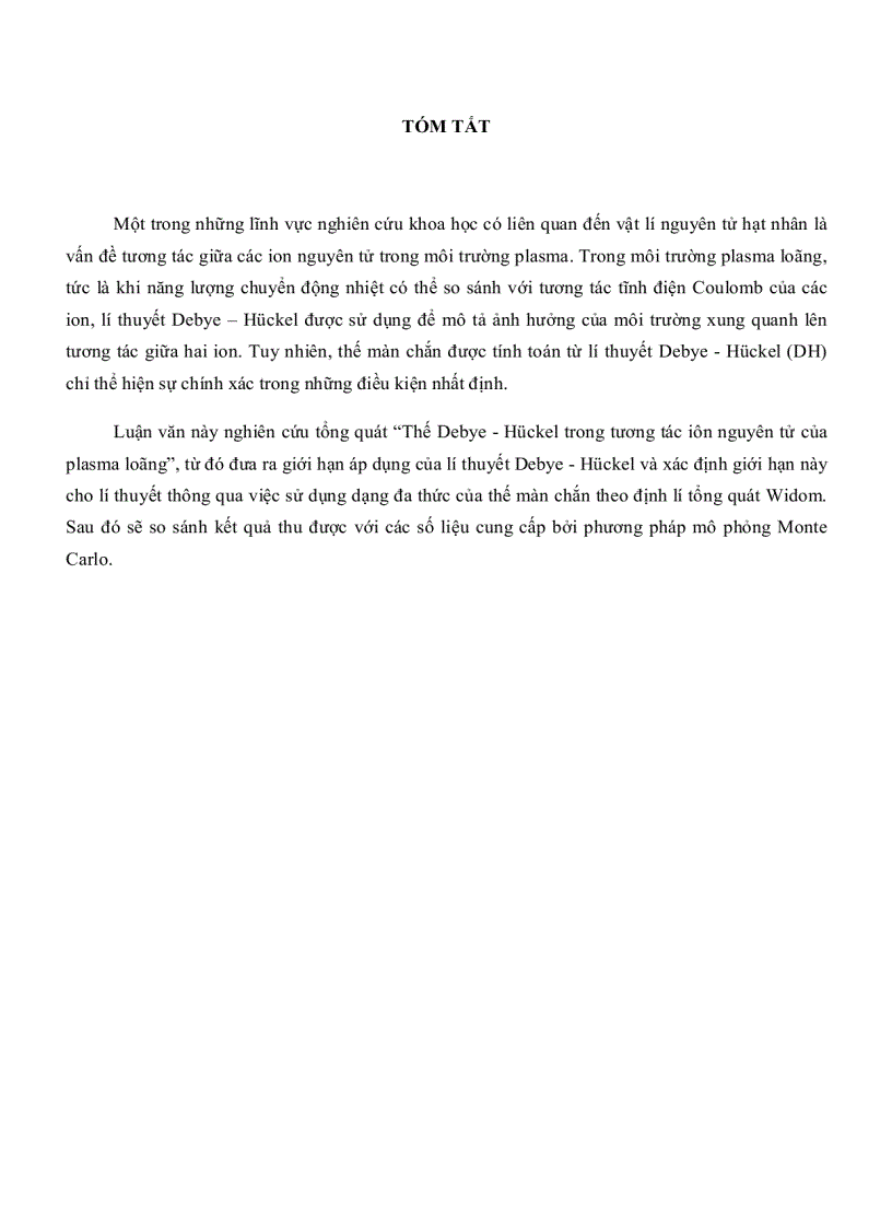 image for page Thế Debye Huckel trong tương tác Ion nguyên tử của Plasma loãng