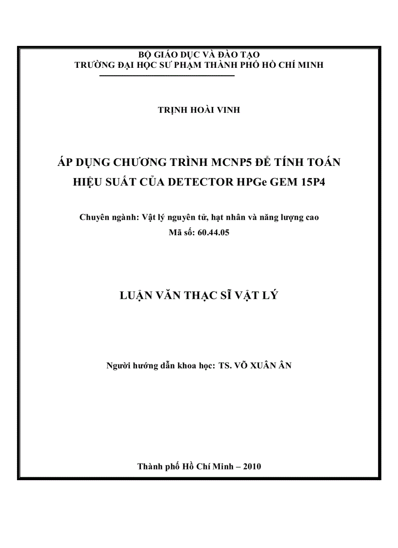 image for page Áp dụng chương trình MCNP5 để tính toán hiệu suất của Detecto HPGe GEM 15P4