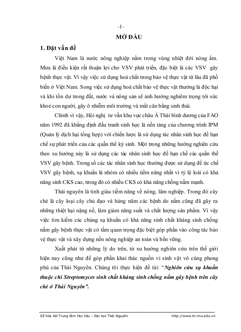 image for page Nghiên cứu xạ khuẩn thuộc chi streptomyces sinh chất kháng sinh chống nấm gây bệnh trên cây chè ở thái nguyên