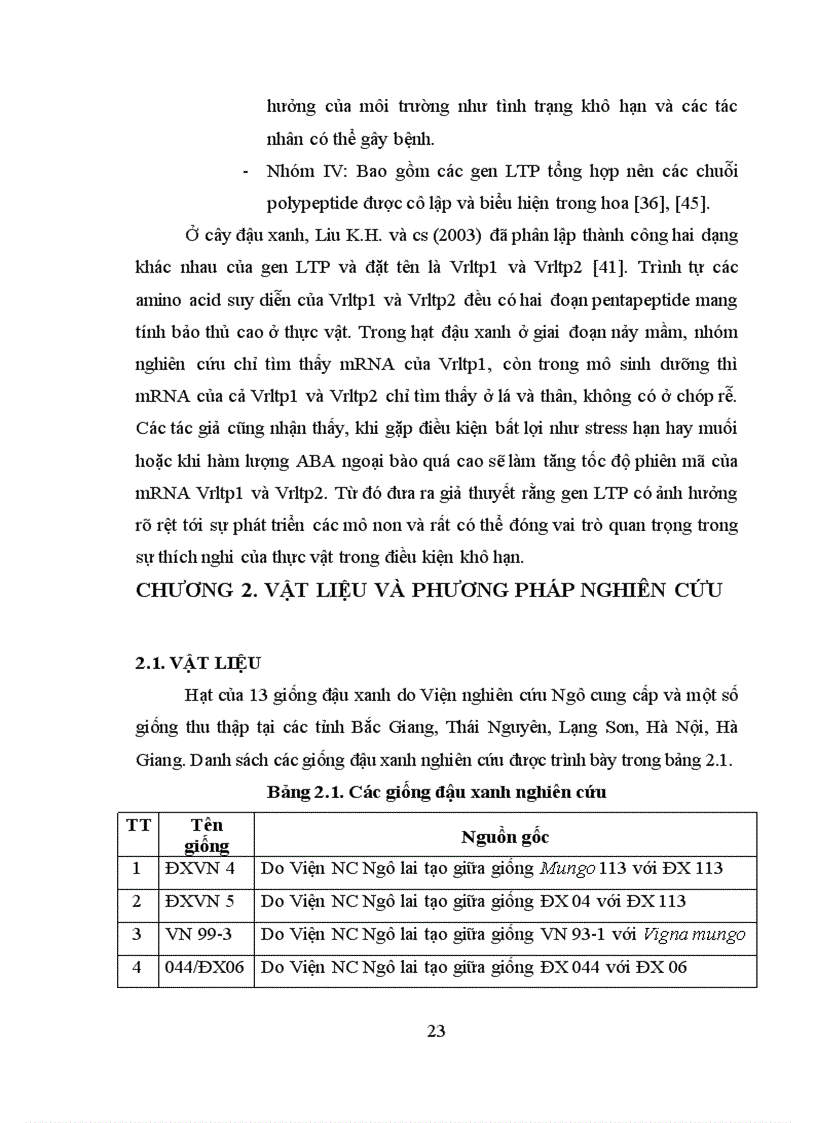 image for page Đánh giá chất lượng hạt và nghiên cứu đặc điểm cấu trúc gen LTP ở đậu xanh Vigna radiata L Wilczek