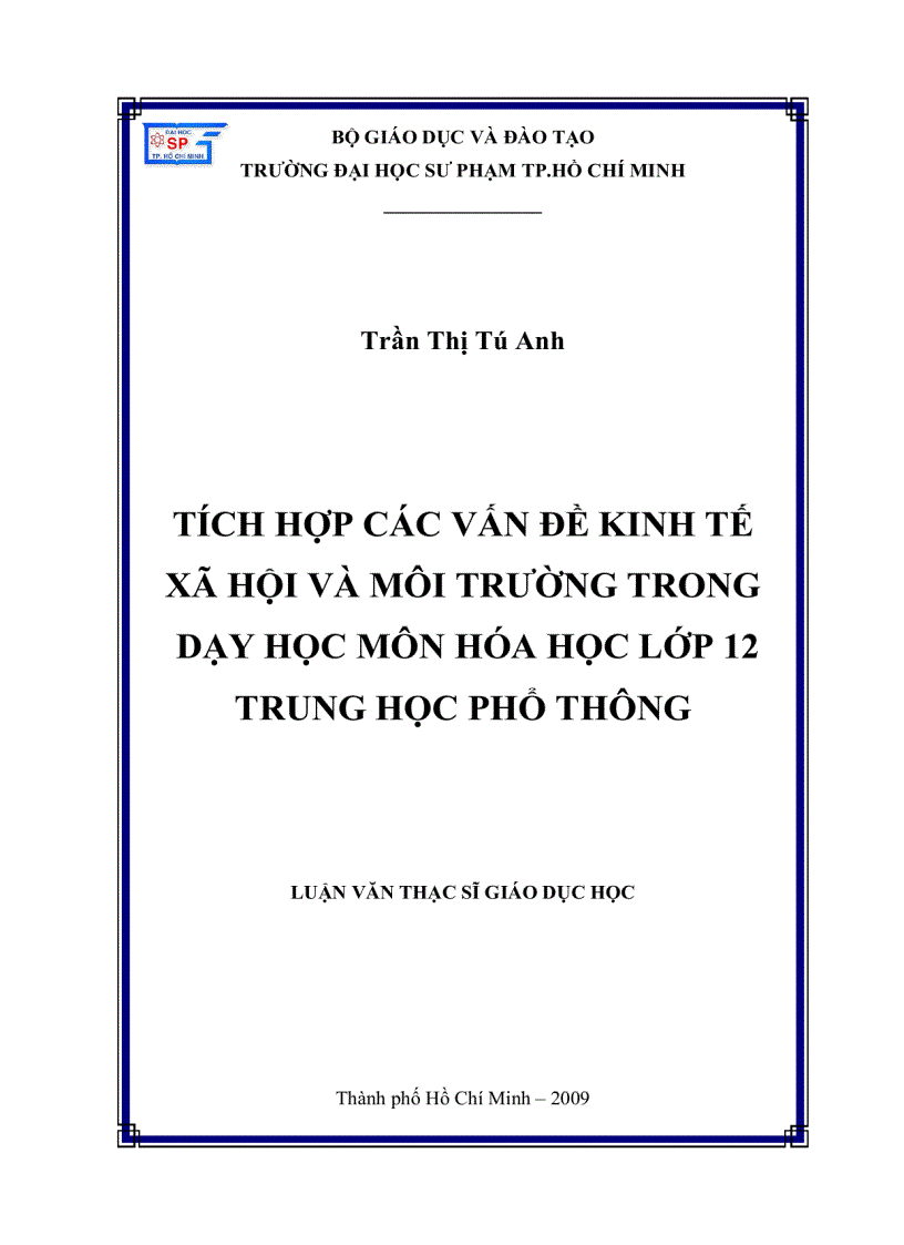 image for page Tích hợp các vấn đề kinh tế xã hội và môi trường trong dạy học môn hóa học lớp 12 THPT
