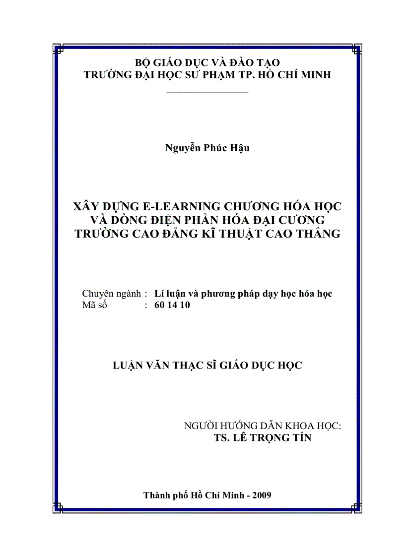 image for page Xây dựng E learning chương hóa học và dòng điện phần hóa đại cương trường CĐ Kỹ Thuật Cao Thắng