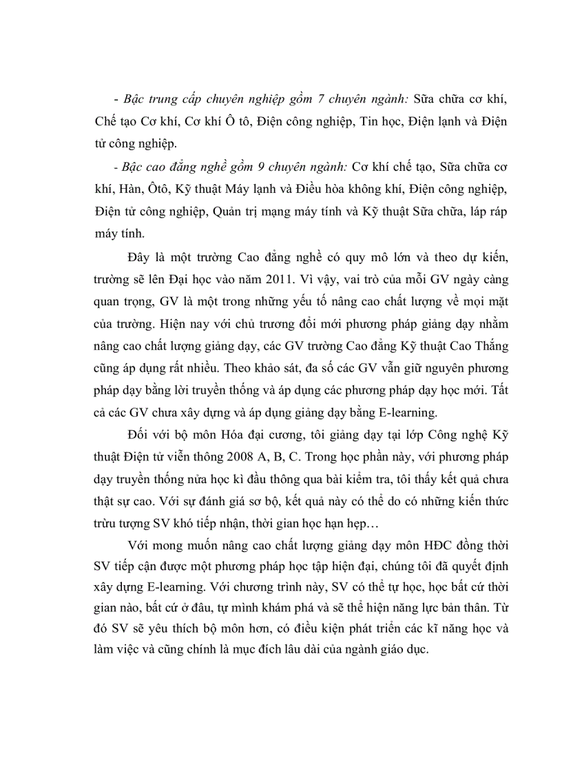 image for page Xây dựng E learning chương hóa học và dòng điện phần hóa đại cương trường CĐ Kỹ Thuật Cao Thắng