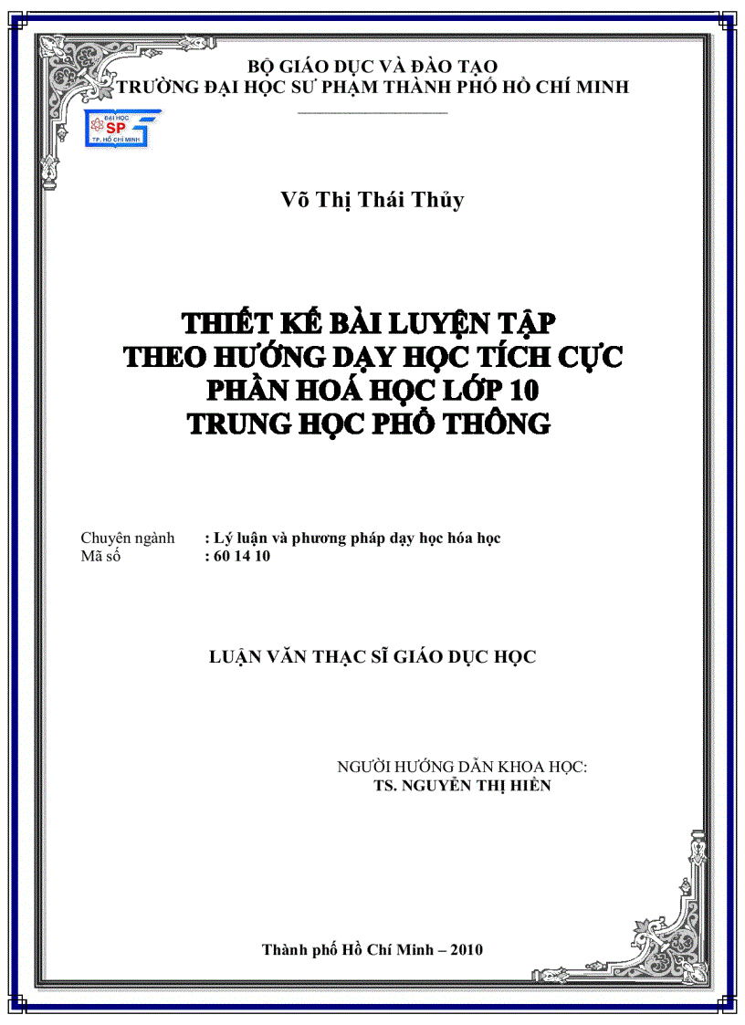 image for page Thiết kế bài luyện tập theo hướng dạy học tích cực phần hóa học lớp 10 Trung Học Phổ Thông