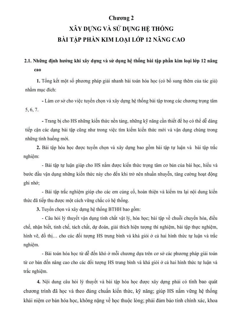 image for page Xây dựng và sử dụng hệ thống bài tập hóa học phần kim loại lớp 12 Trung Học Phổ Thông chương trình nâng cao