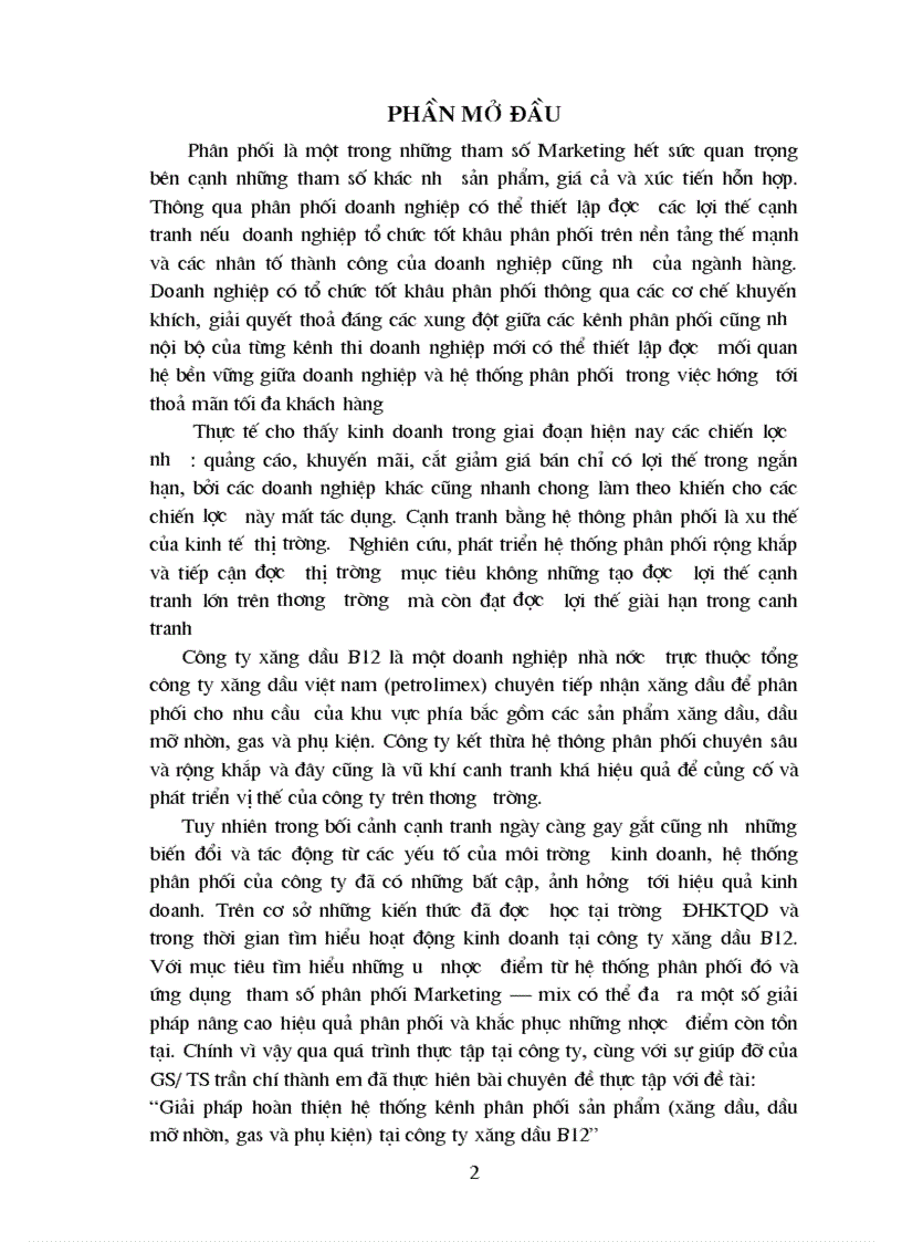 Giải pháp hoàn thiện hệ thống kênh phân phối sản phẩm xăng dầu dầu mỡ nhờn gas và phụ kiện tại công ty xăng dầu B12