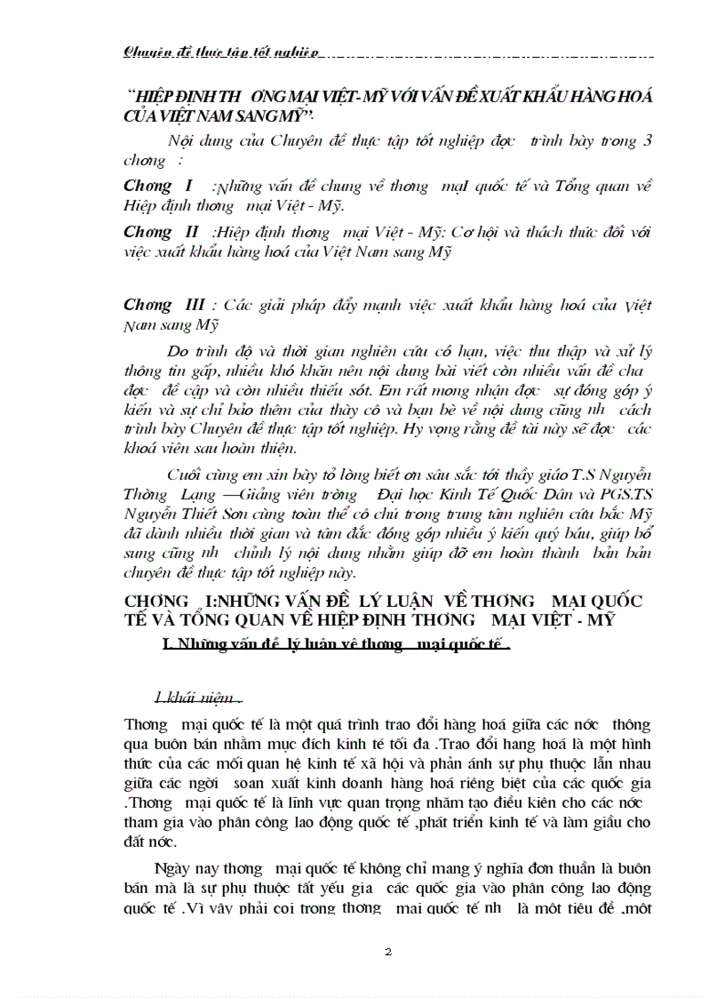 HIỆP ĐỊNH THƯƠNG MẠI VIỆT MỸ VỚI VẤN ĐỀ XUẤT KHẨU HÀNG HOÁ CỦA VIỆT NAM SANG phía MỸ
