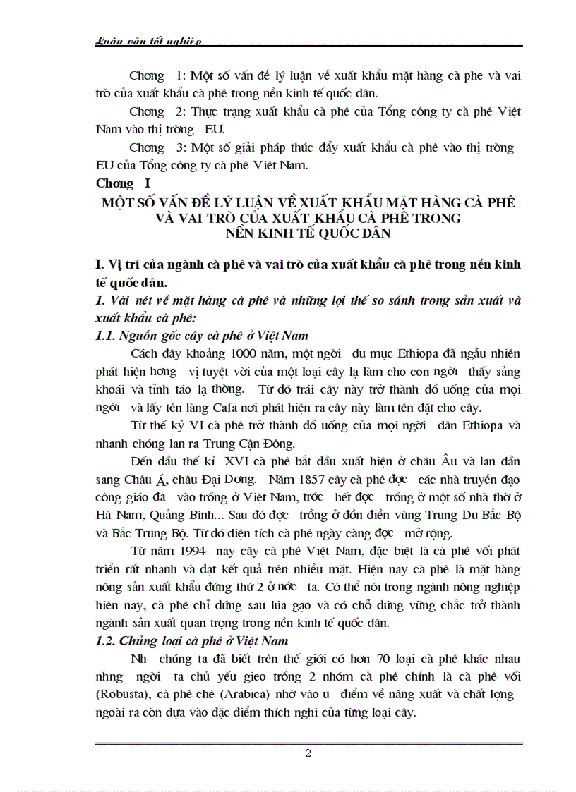 Một số giải pháp đẩy mạnh xuất khẩu cà phê vào thị trường EU của Tổng công ty cà phê Việt Nam