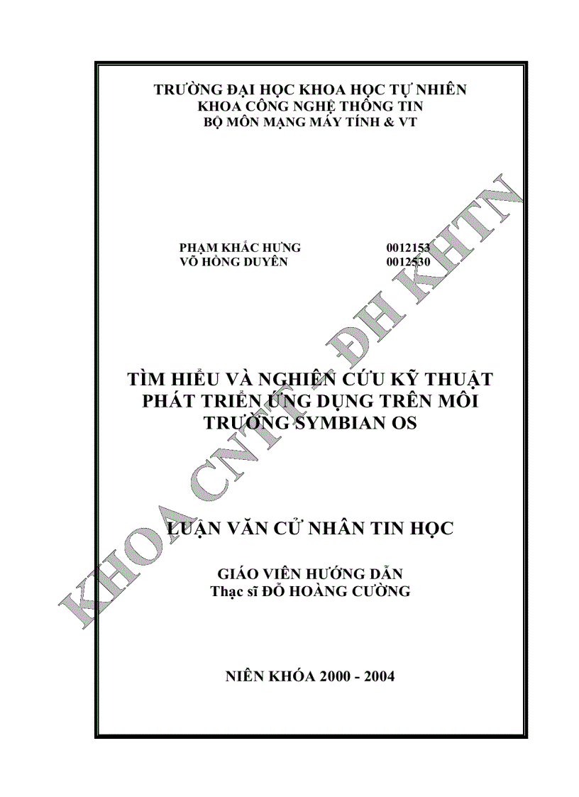 Tìm hiểu và nghiên cứu kỹ thuật phát triển ứng dụng trên môi trường symbian os