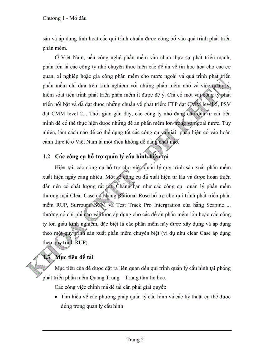 image for page Quản lý cấu hình phần mềm tại phòng phát triển phần mềm Quang Trung Trung tâm tin học