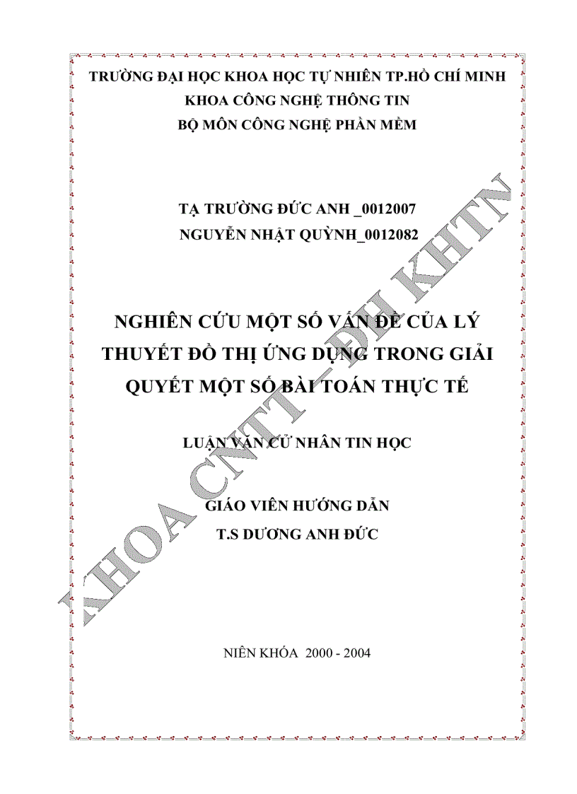 image for page Nghiên cứu một số vấn đề của lý thuyết đồ thị ứng dụng trong giải quyết một số bài toán thực tế