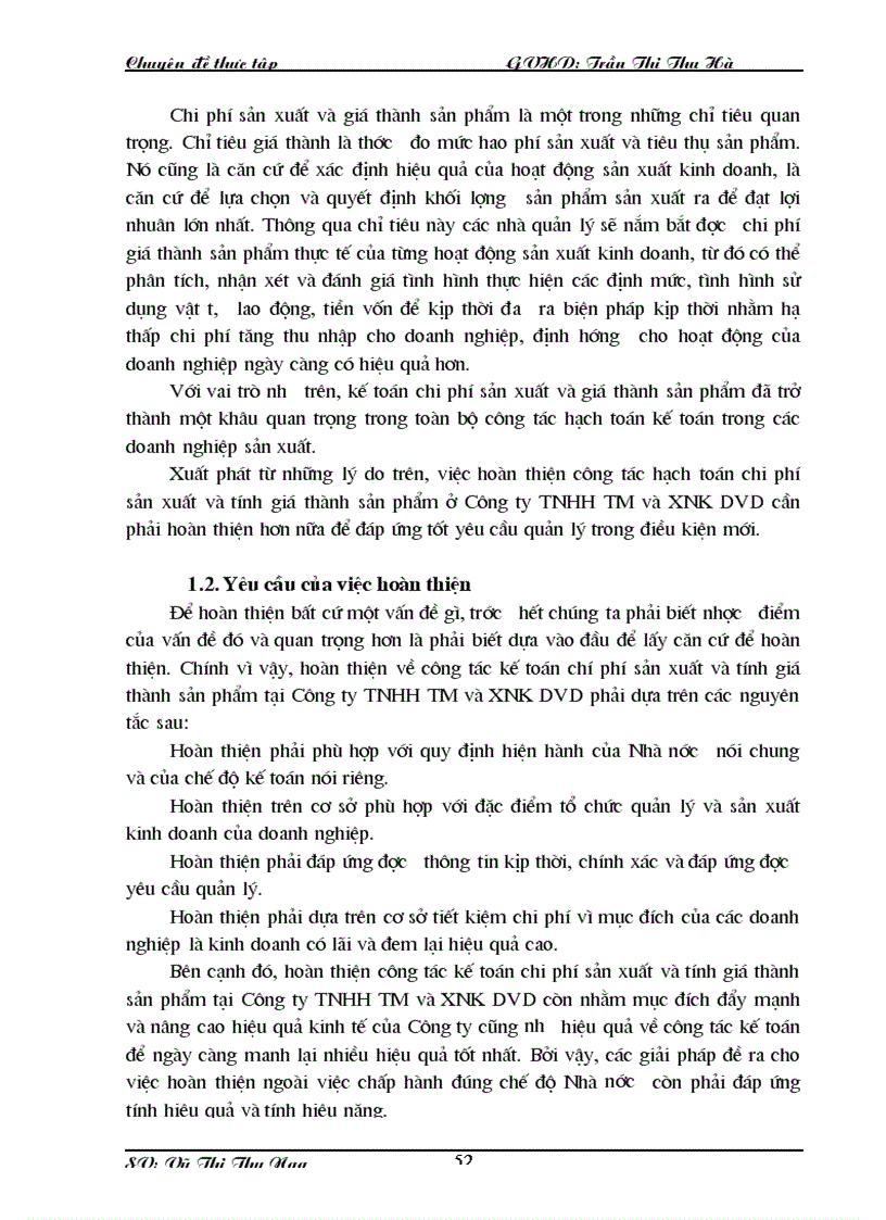 image for page Hoàn thiện Công Tác Kế toán hạch toán chi phí sản xuất và tính giá thành sản phẩm tại Công ty TNHH TM và XNK DVD