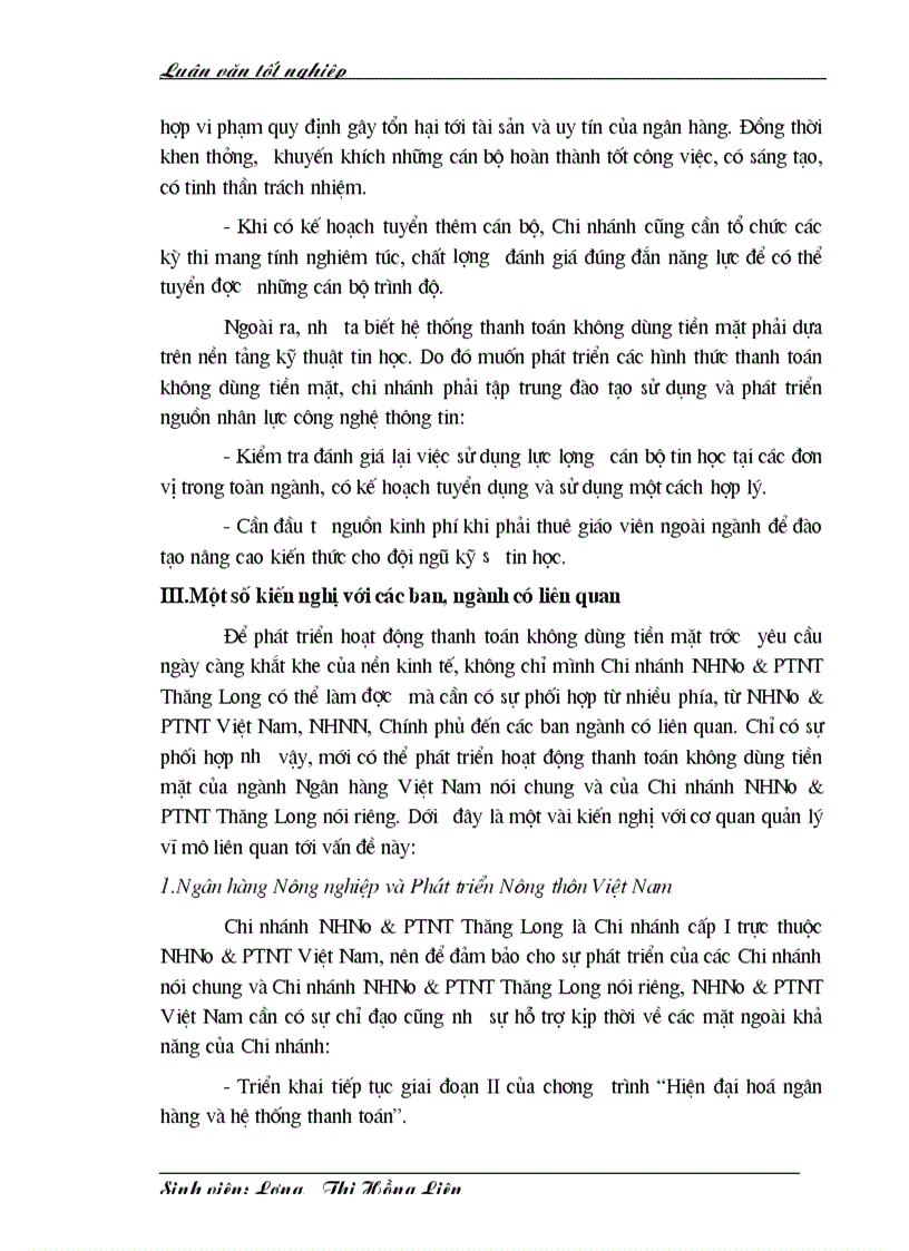 image for page Thực trạng hoạt động thanh toán không dùng tiền mặt tại Chi nhánh NHNo PTNT Thăng Long