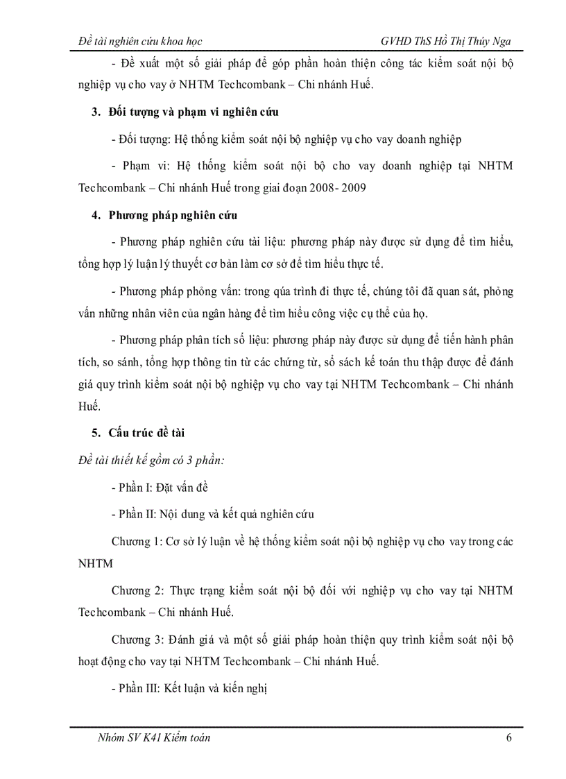 image for page Tìm hiểu hệ thống kiểm soát nội bộ nghiệp vụ cho vay khách hàng doanh nghiệp tại Ngân hàng Techcombank chi nhánh Huế