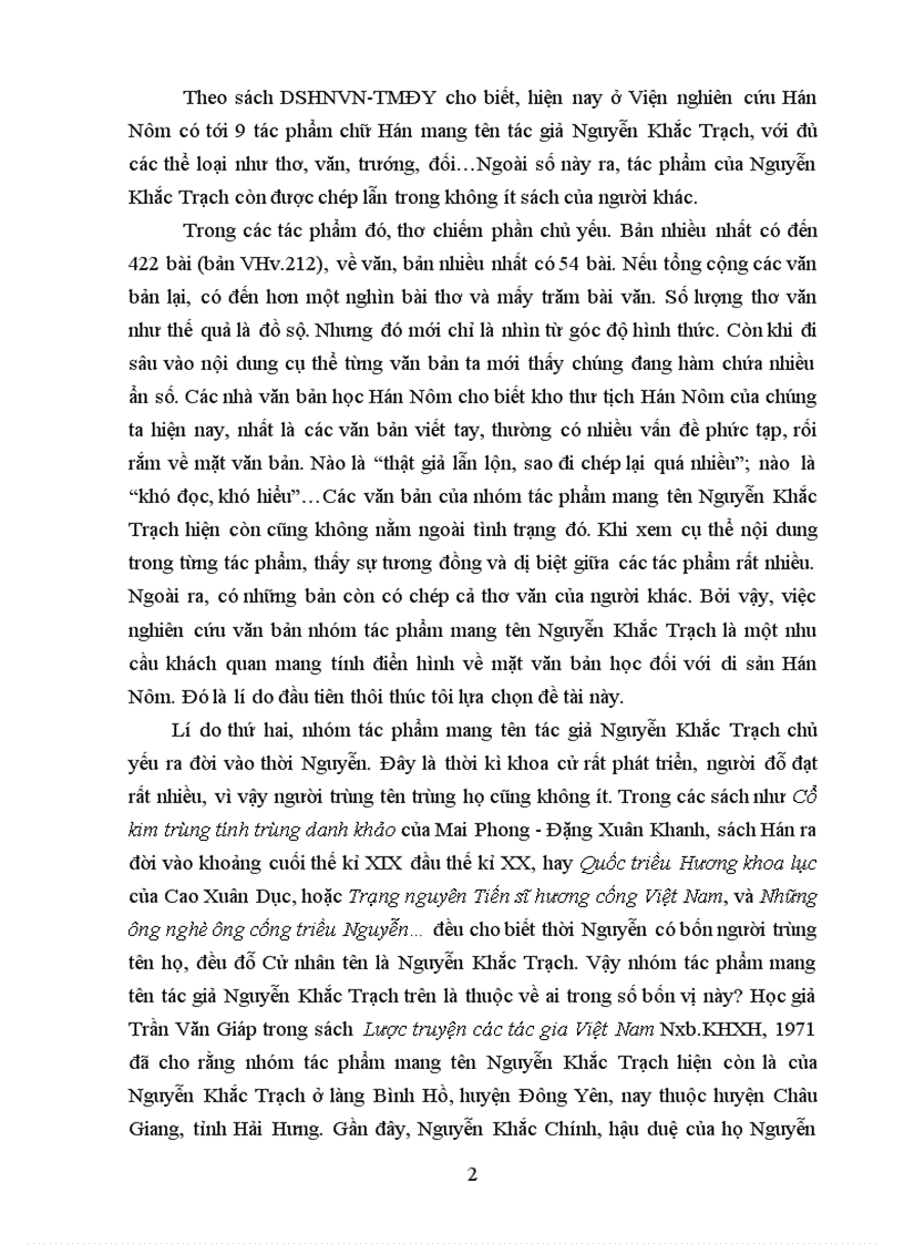 Nghiên cứu những tác phẩm mang tên Nguyễn Khắc Trạch hiện tàng trữ tại viện nghiên cứu Hán Nôm