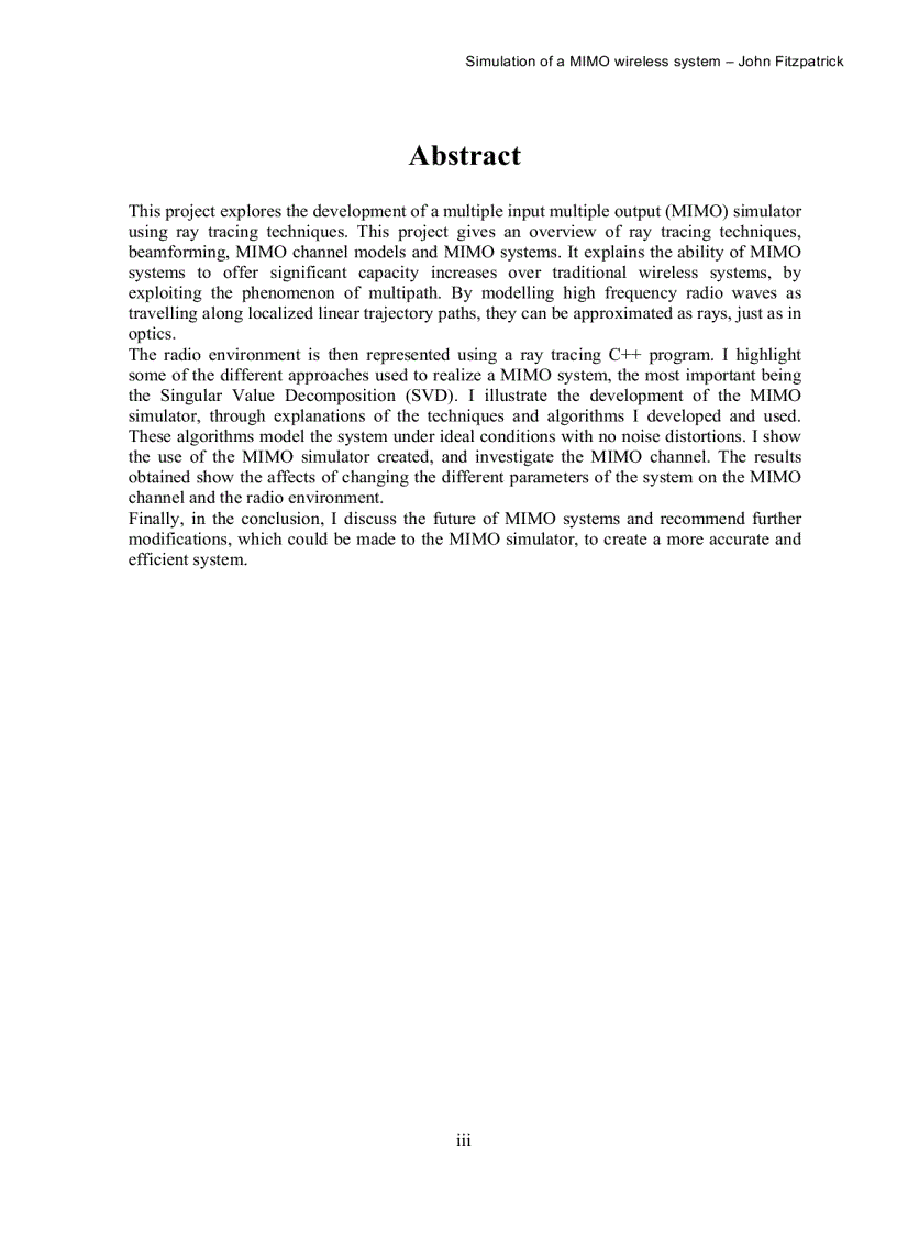 image for page Simulation of a Multiple Input Multiple Output MIMO wireless system