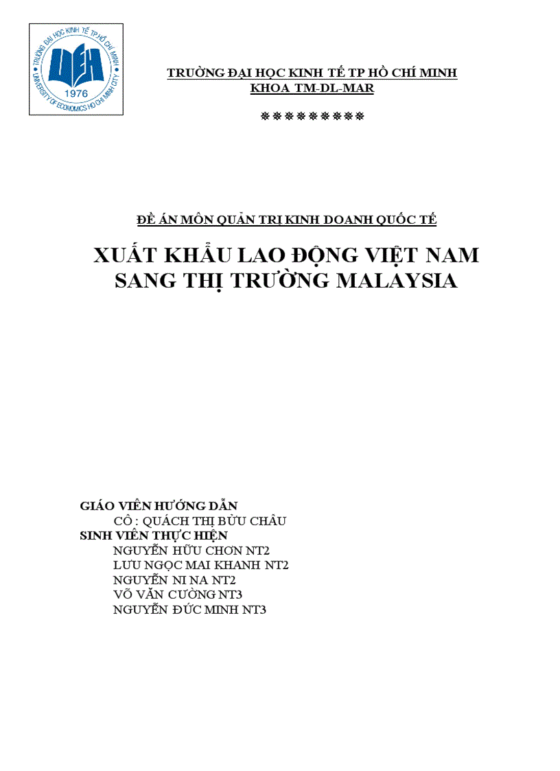 Xuất khẩu lao động Việt nam sang thị trường Malaysia