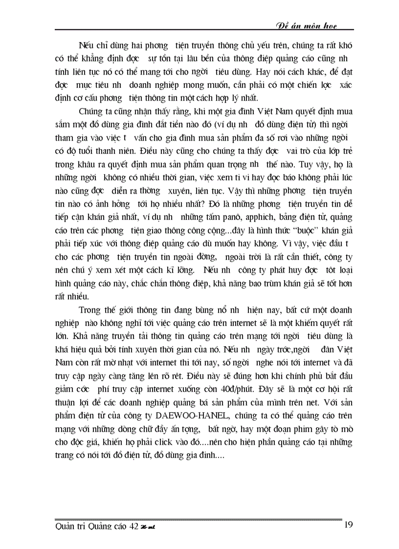 image for page Thực trạng việc sử dụng phương tiện quảng cáo trong hoạt động marketing sản phẩm điện tử của công ty Daewoo Hanel