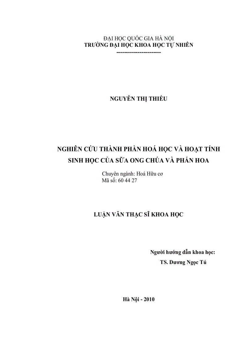 image for page Nghiên cứu thành phần hoá học và hoạt tính sinh học của sữa ong chúa và phấn hoa