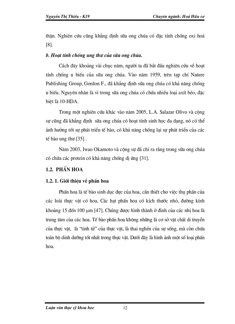 image for page Nghiên cứu thành phần hoá học và hoạt tính sinh học của sữa ong chúa và phấn hoa