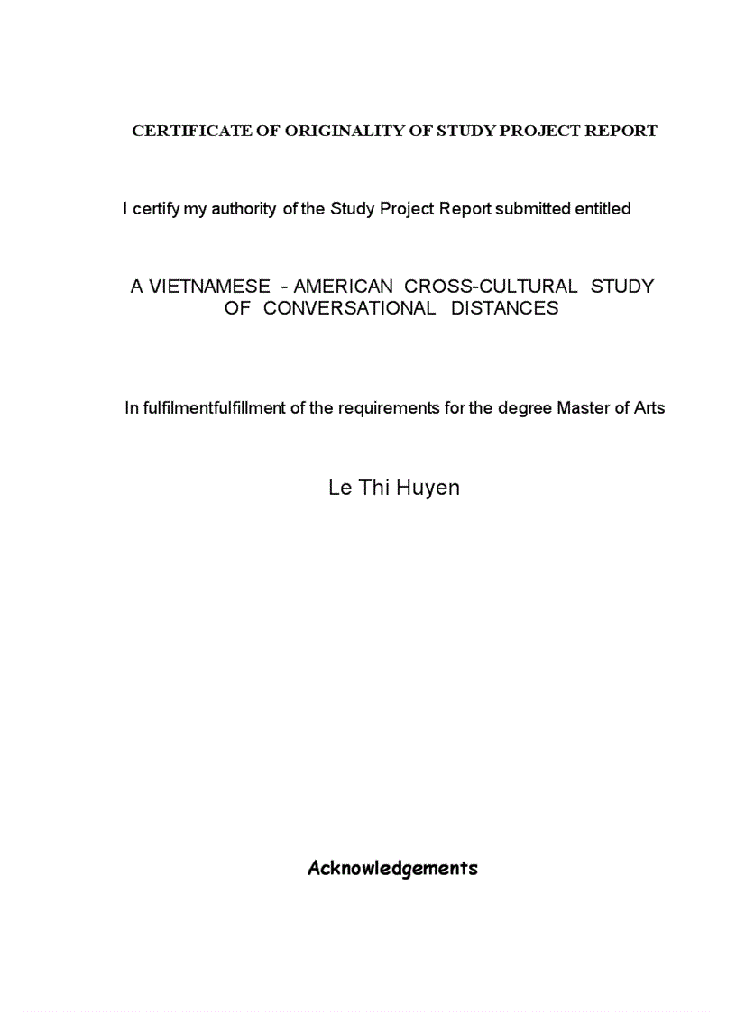 Avietnamese american cross cultural study of conversational distances nghiên cứu giao văn hóa việt mỹ về khoảng cách tham thoại