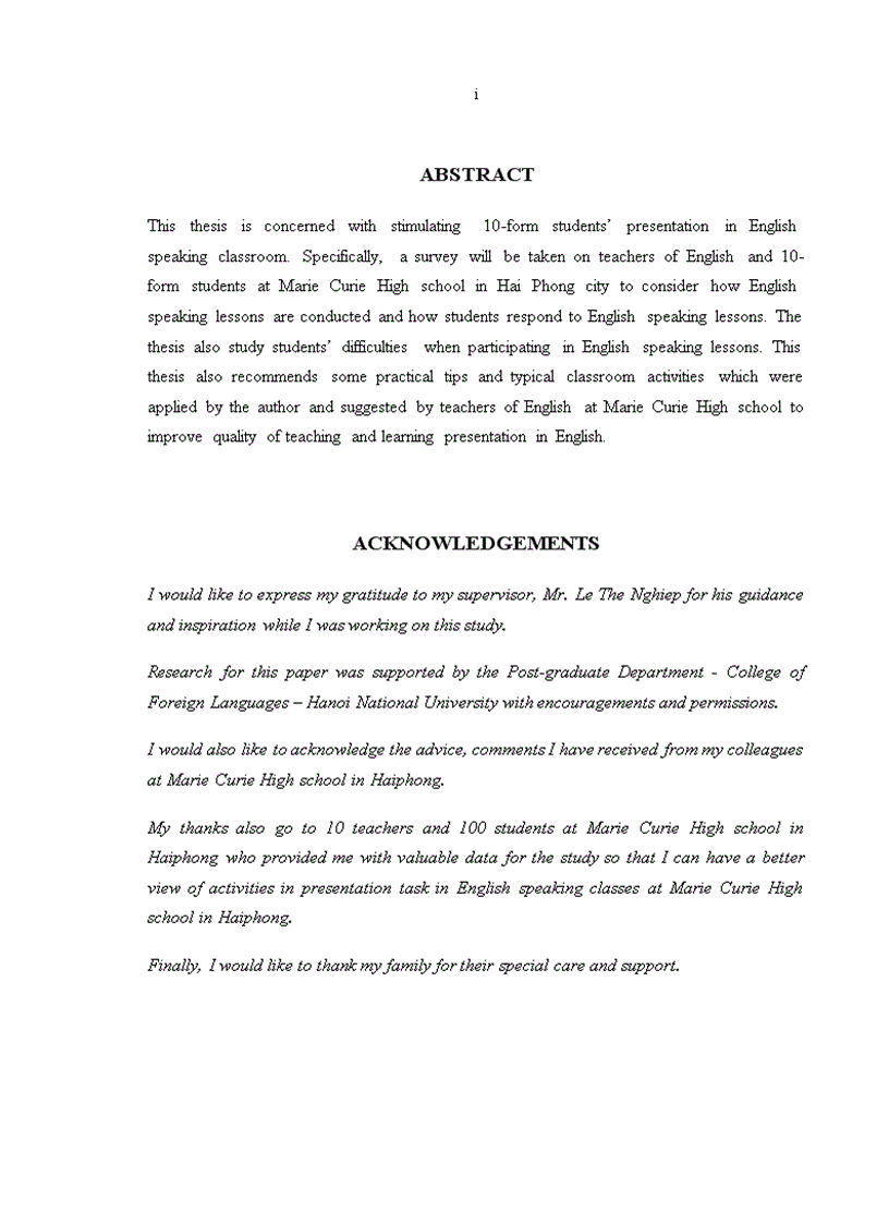 image for page Classroom activities to stimulate 10 form students presentation in english speaking lessons at marie curie high school hai phong