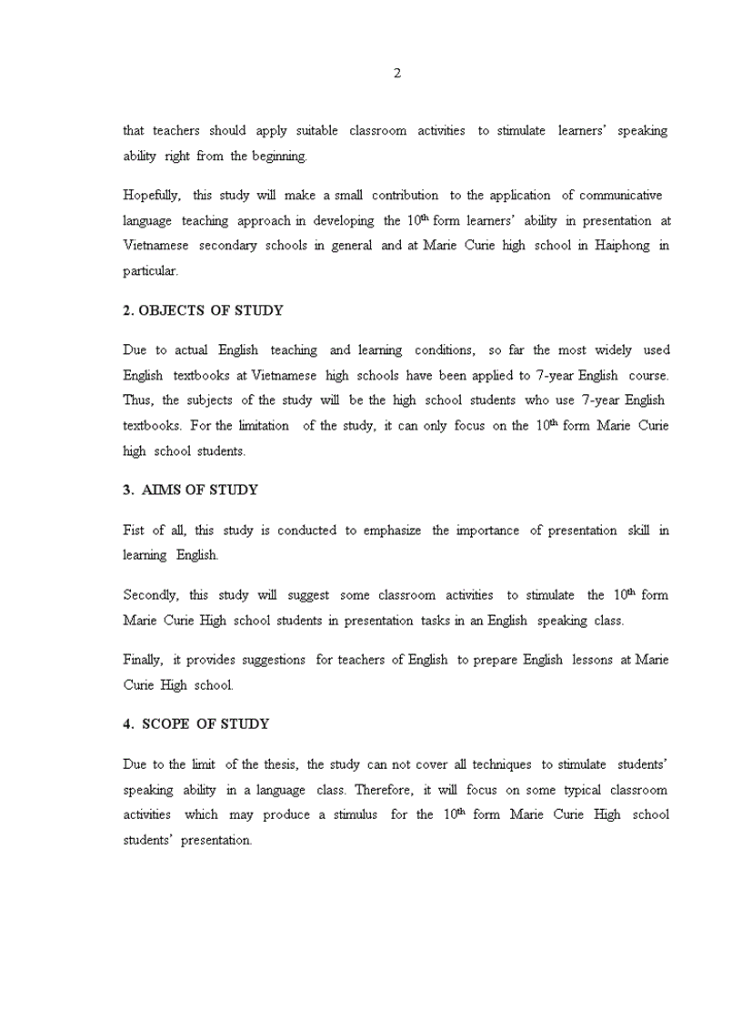 image for page Classroom activities to stimulate 10 form students presentation in english speaking lessons at marie curie high school hai phong