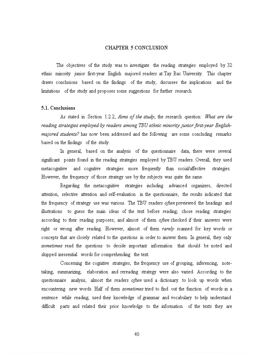 image for page An investigation into english reading strategies employed by ethnic minority junior first year english major students at tay bac university