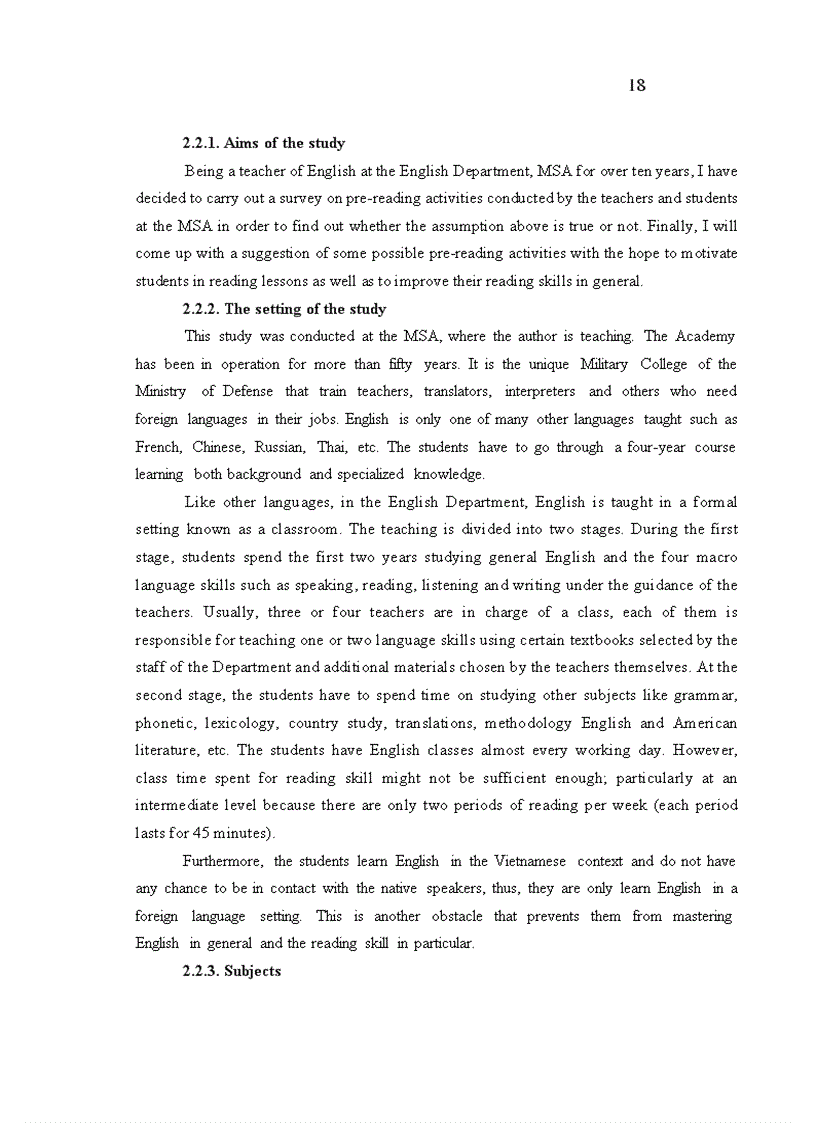 image for page Astudy on possible effective pre reading activities to improve reading skills for 2nd year english majors at the military science academy