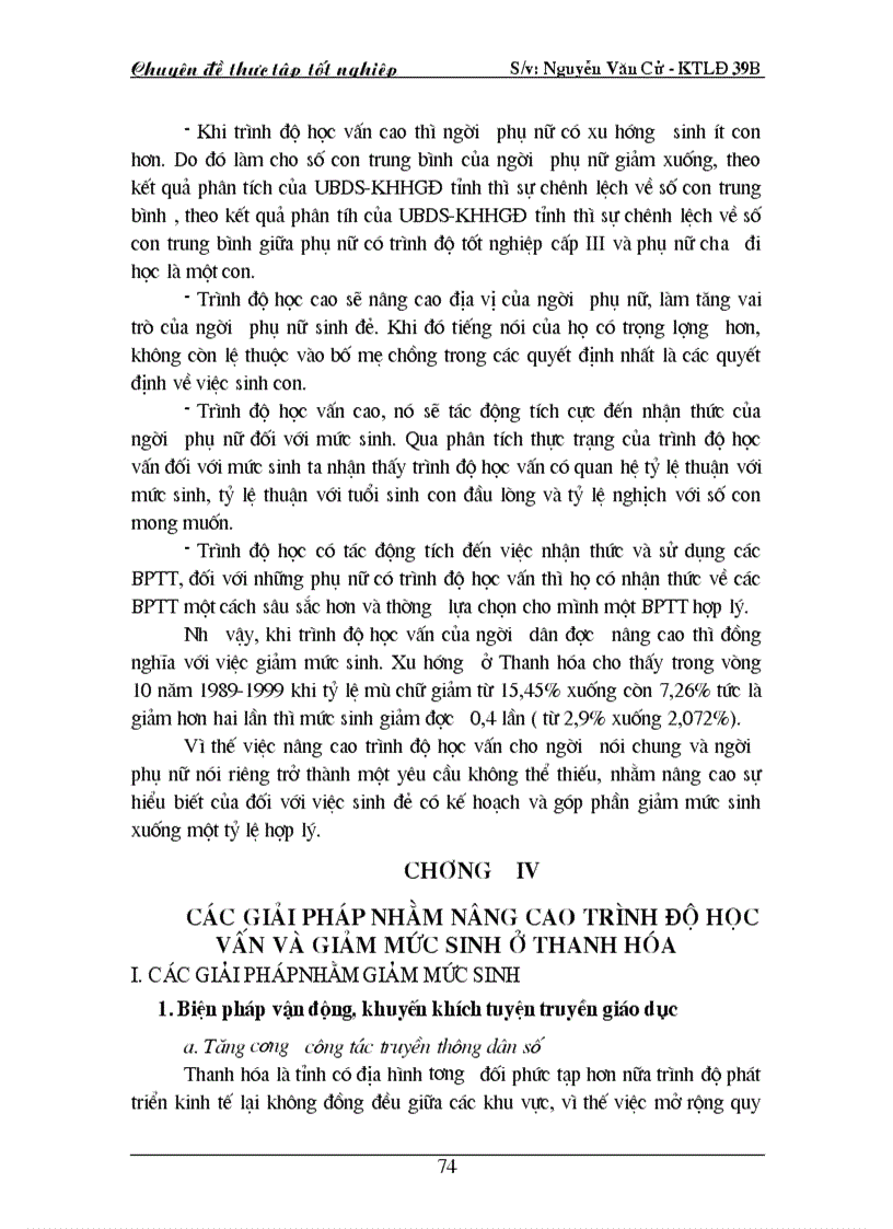 image for page Đánh giá về thực trang học vấn và mức sinh của tỉnh Thanh Hoá