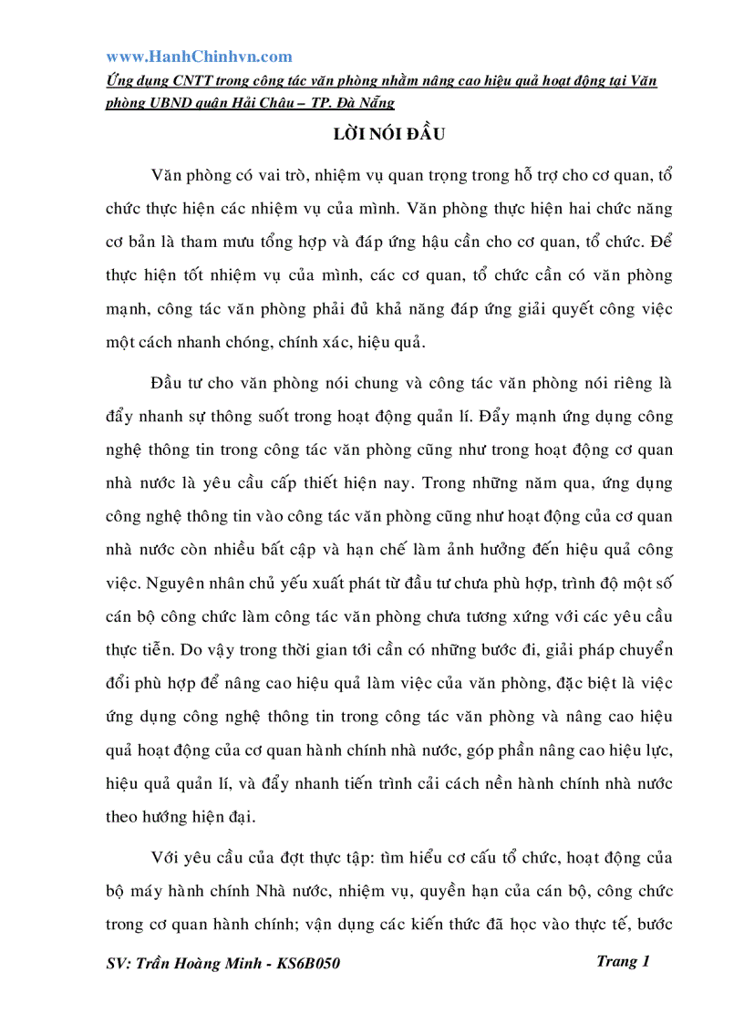 image for page Ứng dụng CNTT trong công tác văn phòng nhằm nâng cao hiệu quả hoạt động tại Văn phòng UBND quận Hải Châu TP Đà Nẵng