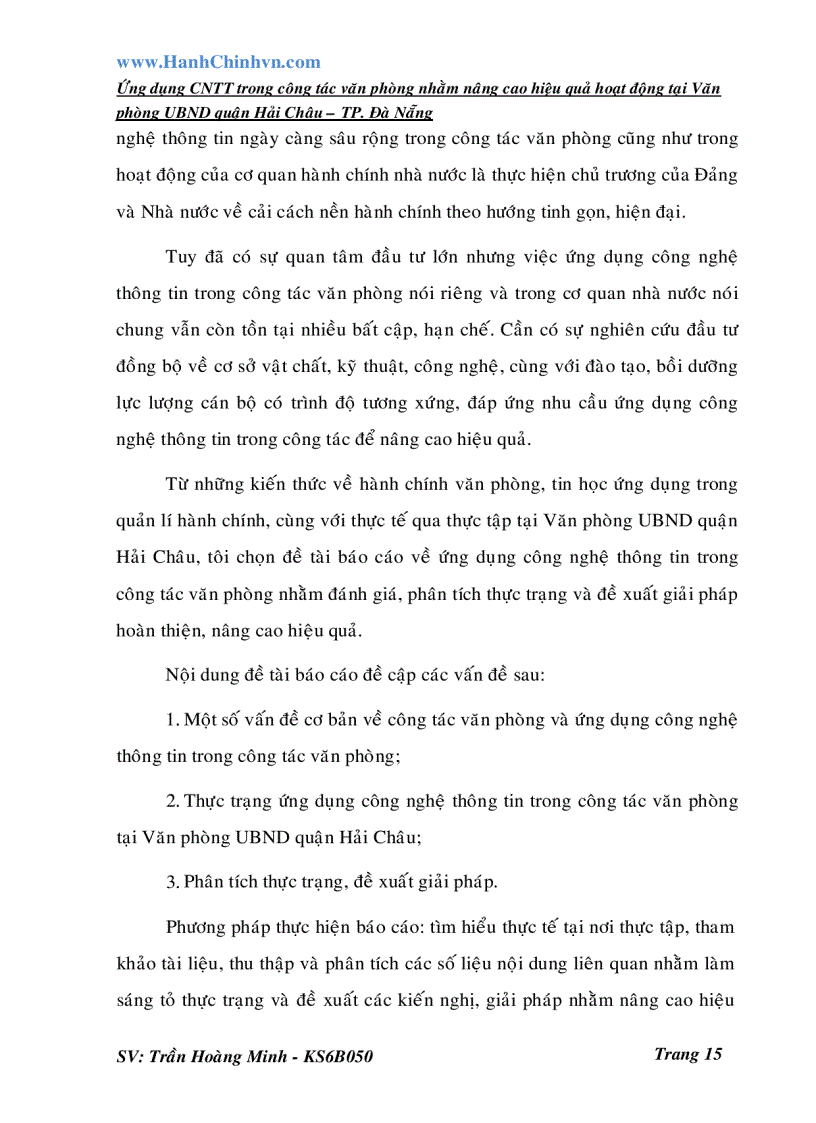 image for page Ứng dụng CNTT trong công tác văn phòng nhằm nâng cao hiệu quả hoạt động tại Văn phòng UBND quận Hải Châu TP Đà Nẵng