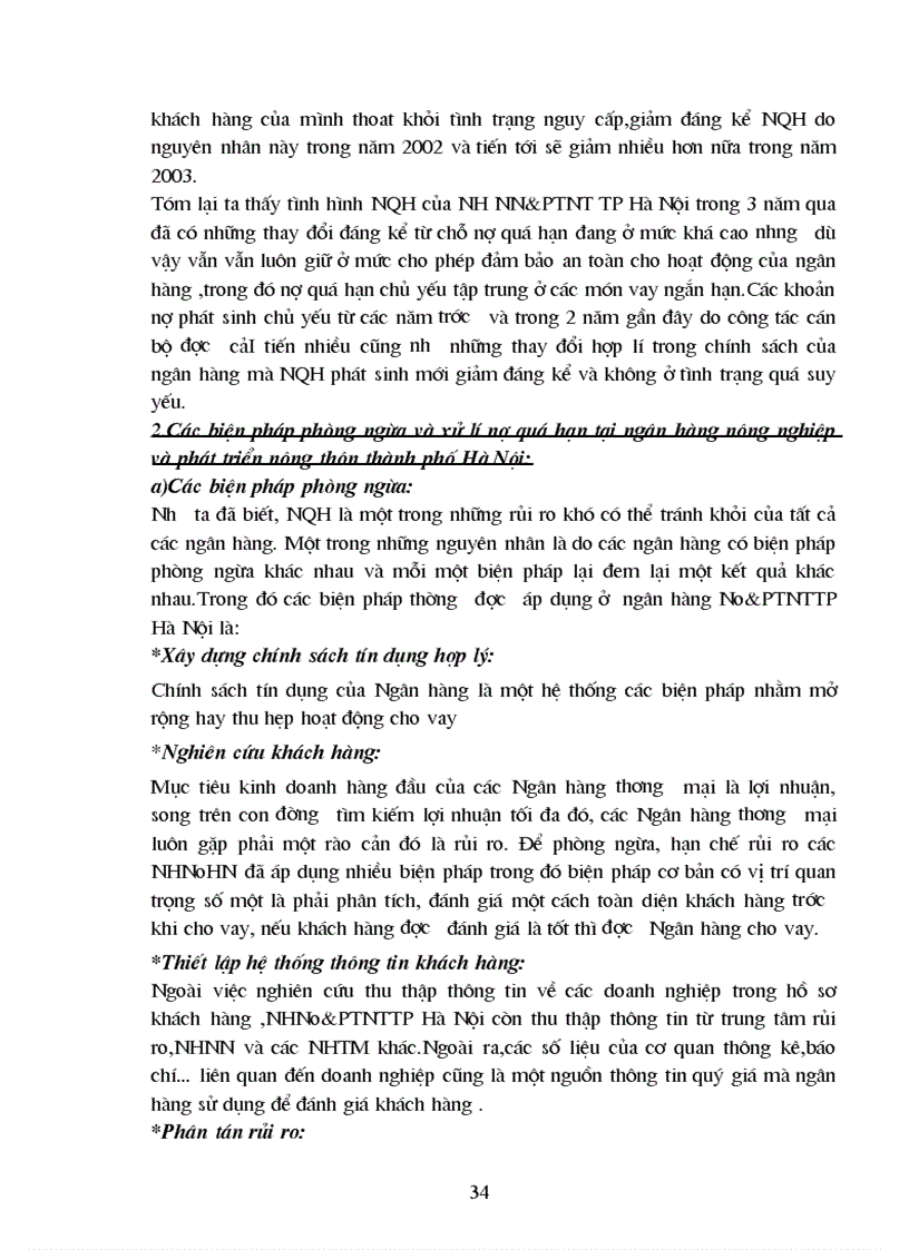 image for page Ngăn ngừa và xử lí nợ quá hạn tại Ngân hàng Nông Nghiệp và Phát Triển Nông Thôn Hà Nội