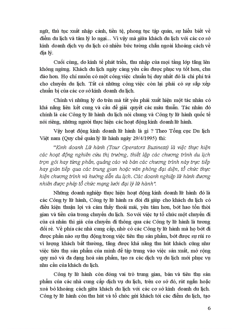 Một số vấn đề về lữ hành du lịch và tình hình kinh doanh lữ hành quốc tế ở Công ty Du lịch Việt nam Hà nội