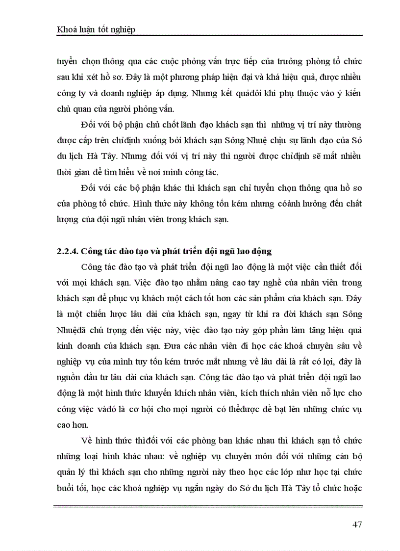 image for page Thực trạng và giải pháp góp phần hoàn thiện hoạt động quản trị nhân lực tại khách sạn Sông Nhuệ