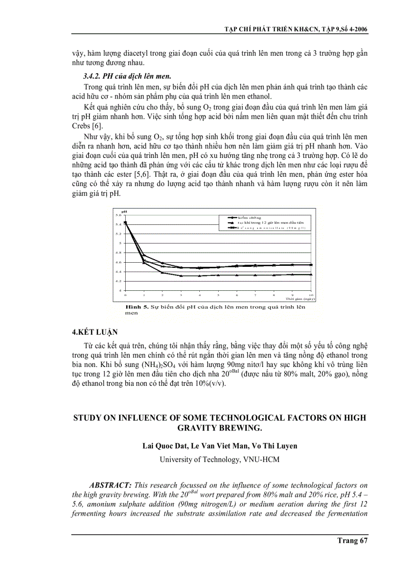Khảo sát ảnh hưởng của một số yếu tố công nghệ đến quá trình lên men bia nồng độ cao
