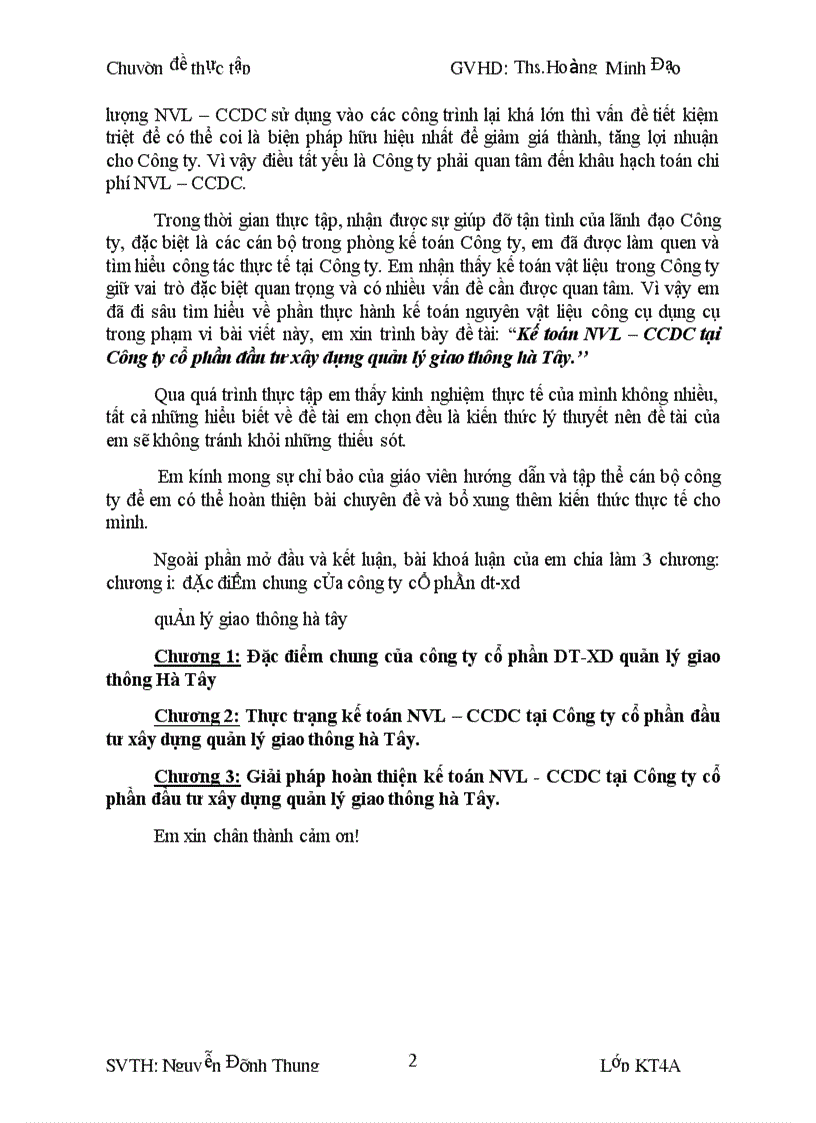 image for page Kế toán NVL CCDC tại Công ty cổ phần đầu tư xây dựng quản lý giao thông Hà Tây