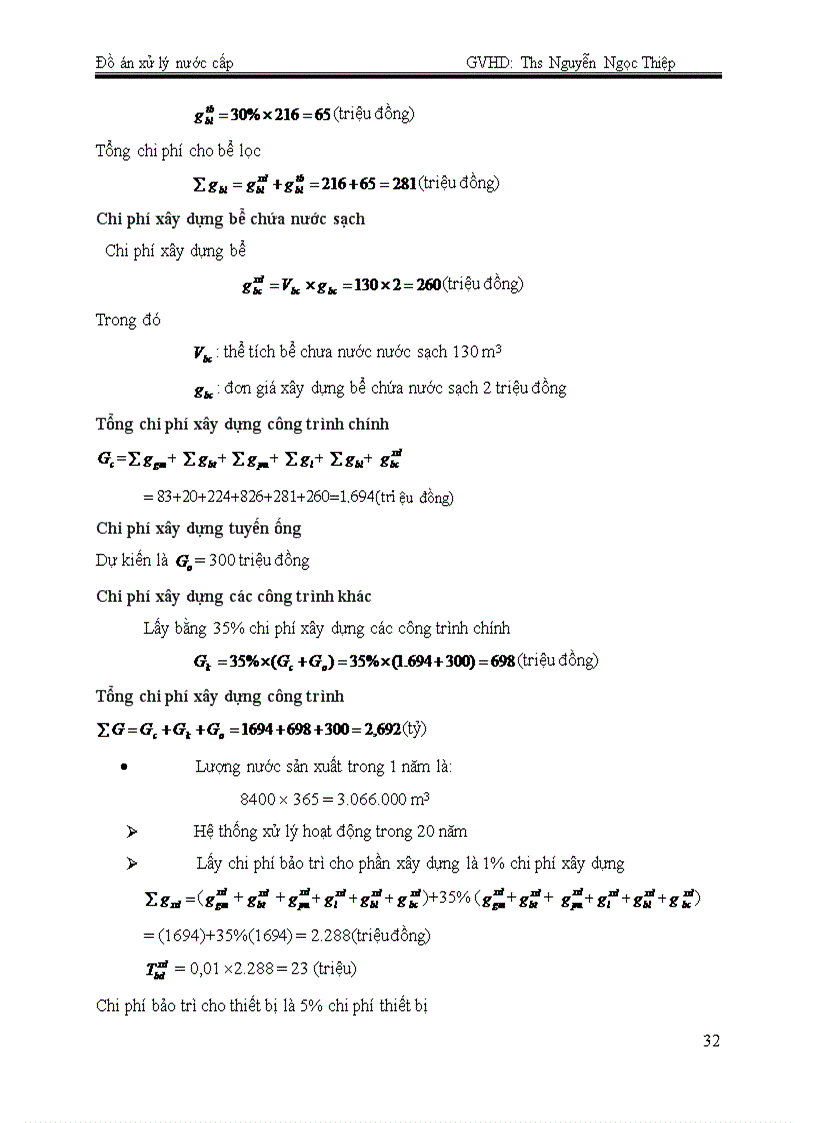 image for page Thiết kế trạm xử lí nước ngầm công suất 8400m3 ngày đêm