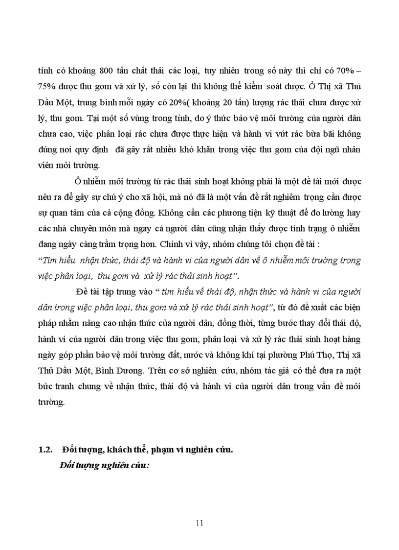 image for page Tìm hiểu về nhận thức thái độ và hành vi của người dân về ô nhiễm môi trường trong việc phân loại thu gom và xử lý rác thải sinh hoạt