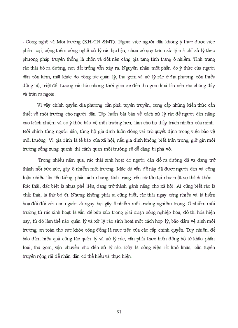 image for page Tìm hiểu về nhận thức thái độ và hành vi của người dân về ô nhiễm môi trường trong việc phân loại thu gom và xử lý rác thải sinh hoạt